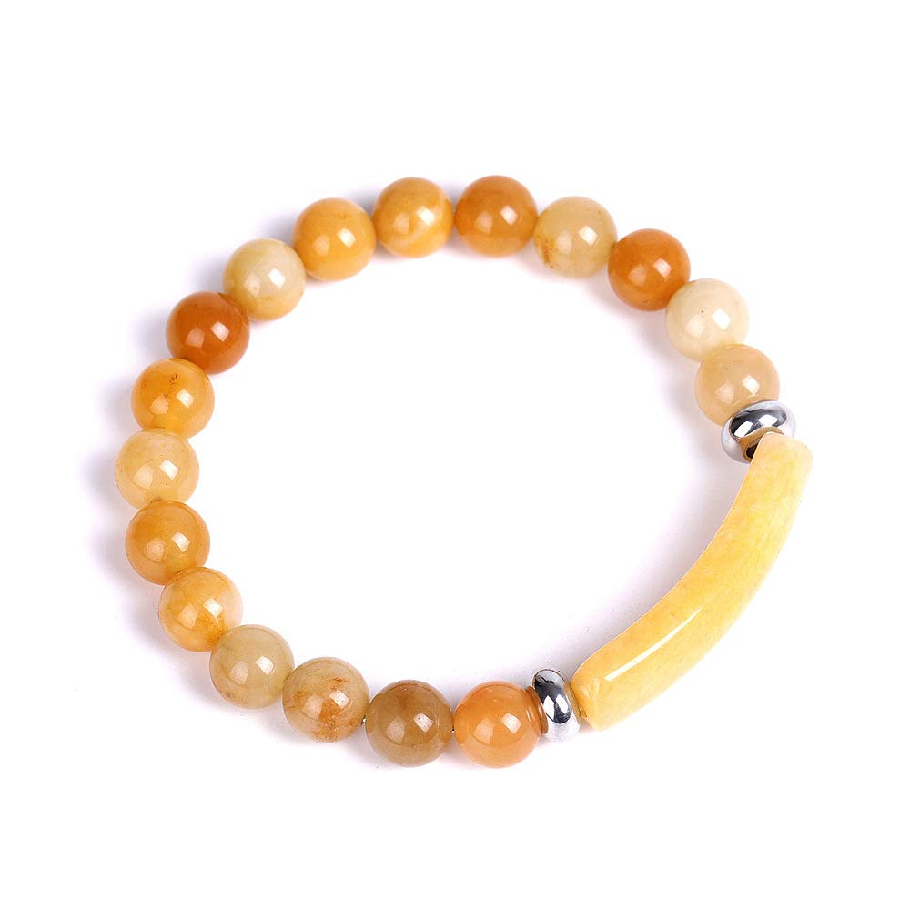 Unisex Stone Bracelets Natural Gemstone Charm Stretch Bracelet Crystal Energy Heart Charm Tiger Eye 13MM Beads Bracelet Handmade Meditation Stone Jewelry Elastic Yoga Bracelet-Yellow Topaz