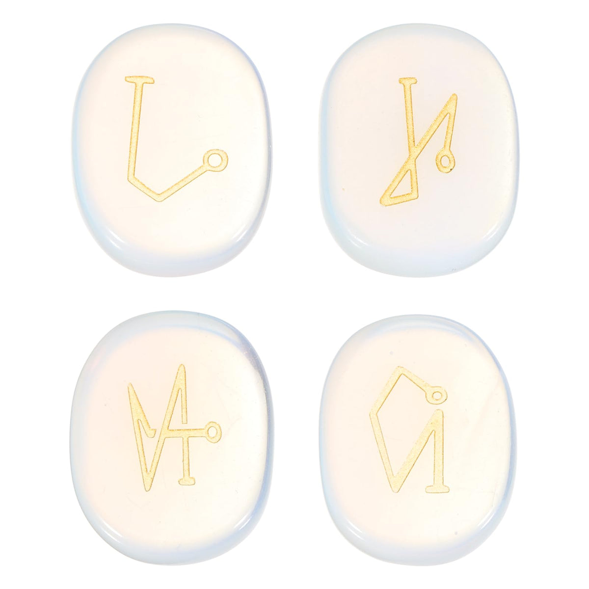 MECCANIXITY 4Pcs Engraved Chakra Stones with Reiki Symbols, Opalite Reiki Healing Crystal Gemstone 7 Chakra Crystal Stones Tumbled Palm Stone for Anxiety Relieve