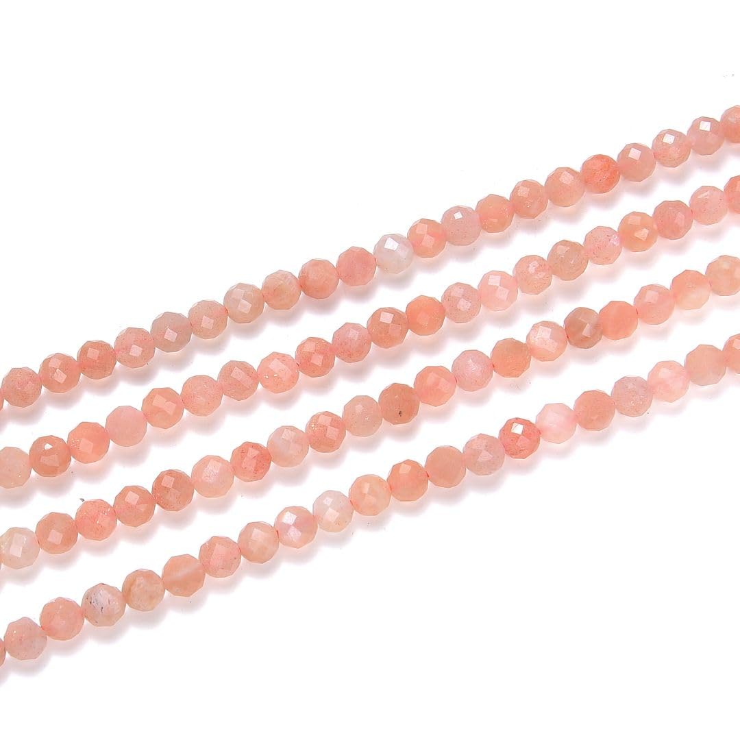 Adabele 15 Inch Natural Pink Moonstone Healing Gemstone 3mm (0.12 Inch) Tiny Small Faceted Round Loose Beads Stone Spacer (100-110pcs) for Craft Jewelry Making GK3-19