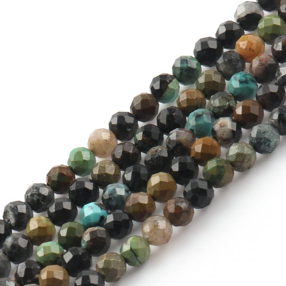 Song Xi 90pcs 4mm Natural African Turquoise Gemstone Beads Faceted Round Loose Stone Beads for Jewelry Making