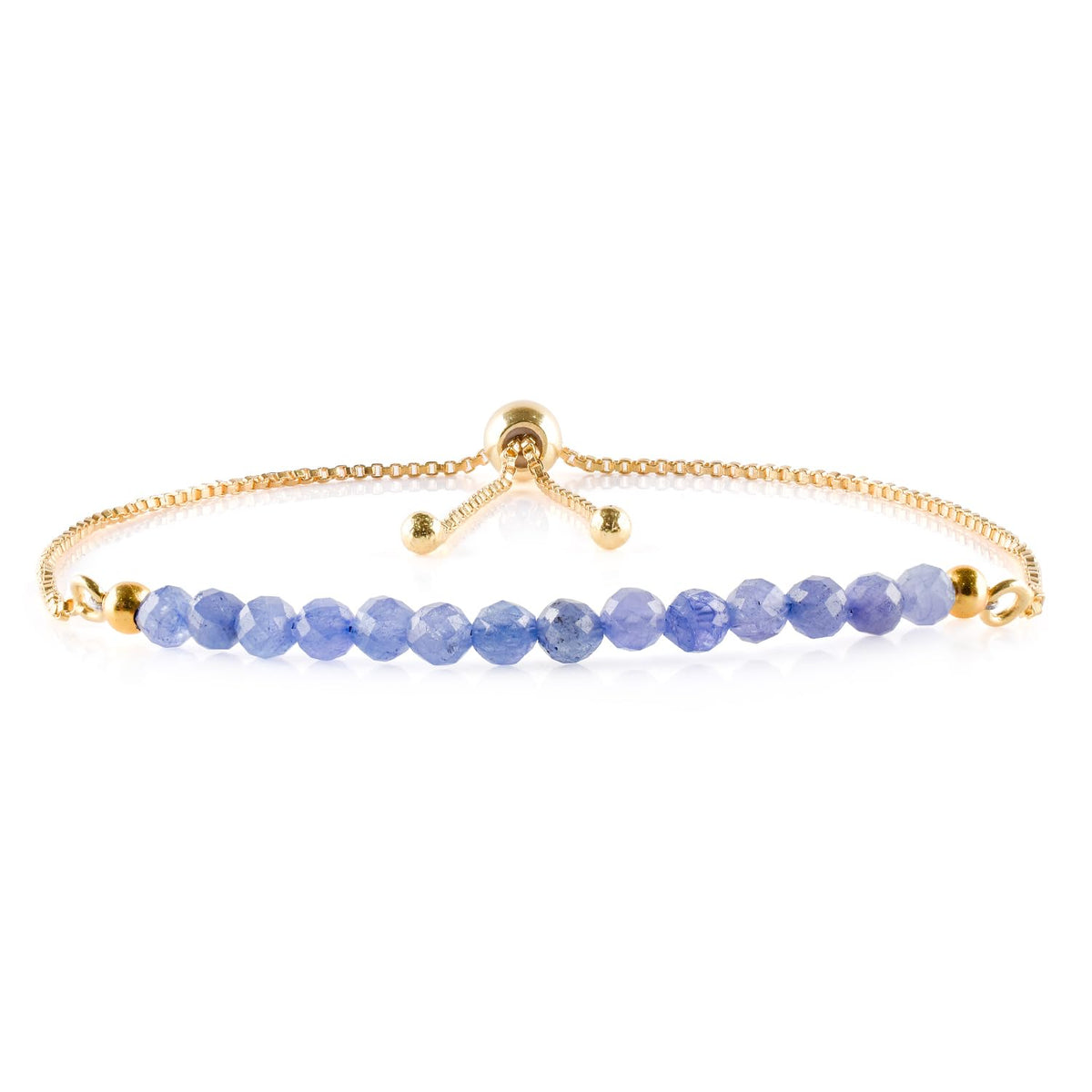InfinityGemsArt Tanzanite Bracelets For Women, December Birthstone, Blue Beaded Stone Bolo Slider Crystals Gemstones Boho Jewelry, 14K Gold Plated Adjustable Chain, Valentines Day Gifts For Her