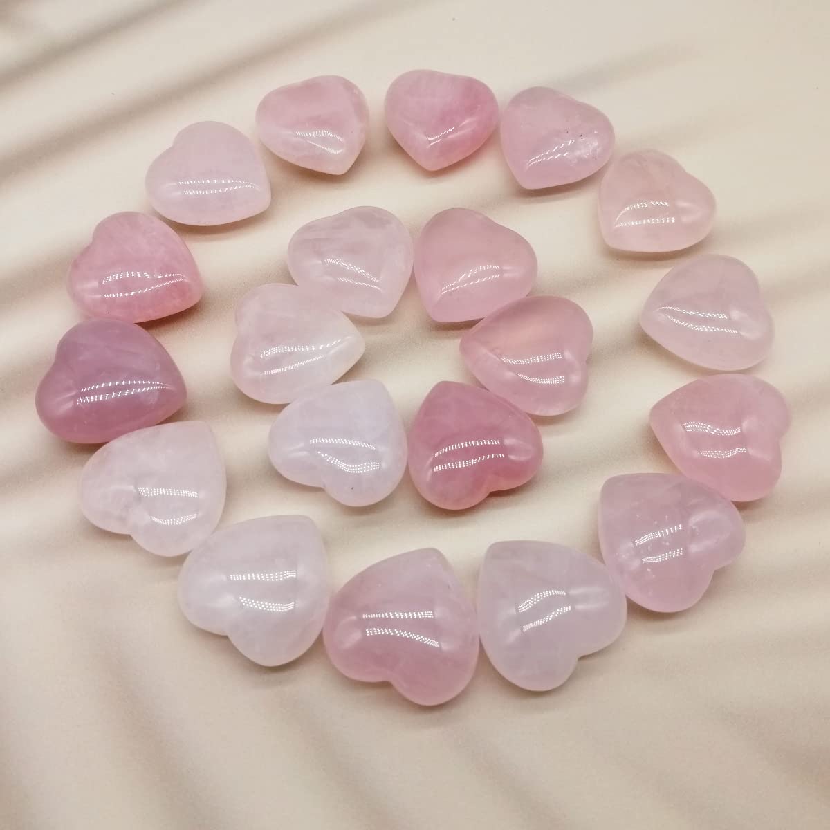 XMHOME Rose Quartz Heart Shaped Crystals 1"(25mm) 20 Pcs Chakra Natural Gemstones Worry Stones Bulk for Anxiety Jewelry Making Home Decor