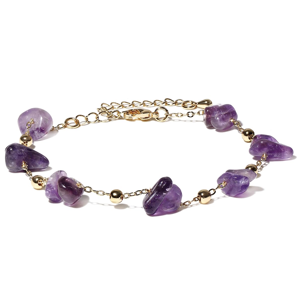 Jewever Chip Tumbled gems Bracelets for Women Copper Plated 14k Gold Chain Healing Crystals and Gemstones Bracelet Birthday Stone Gifts (Amethyst)