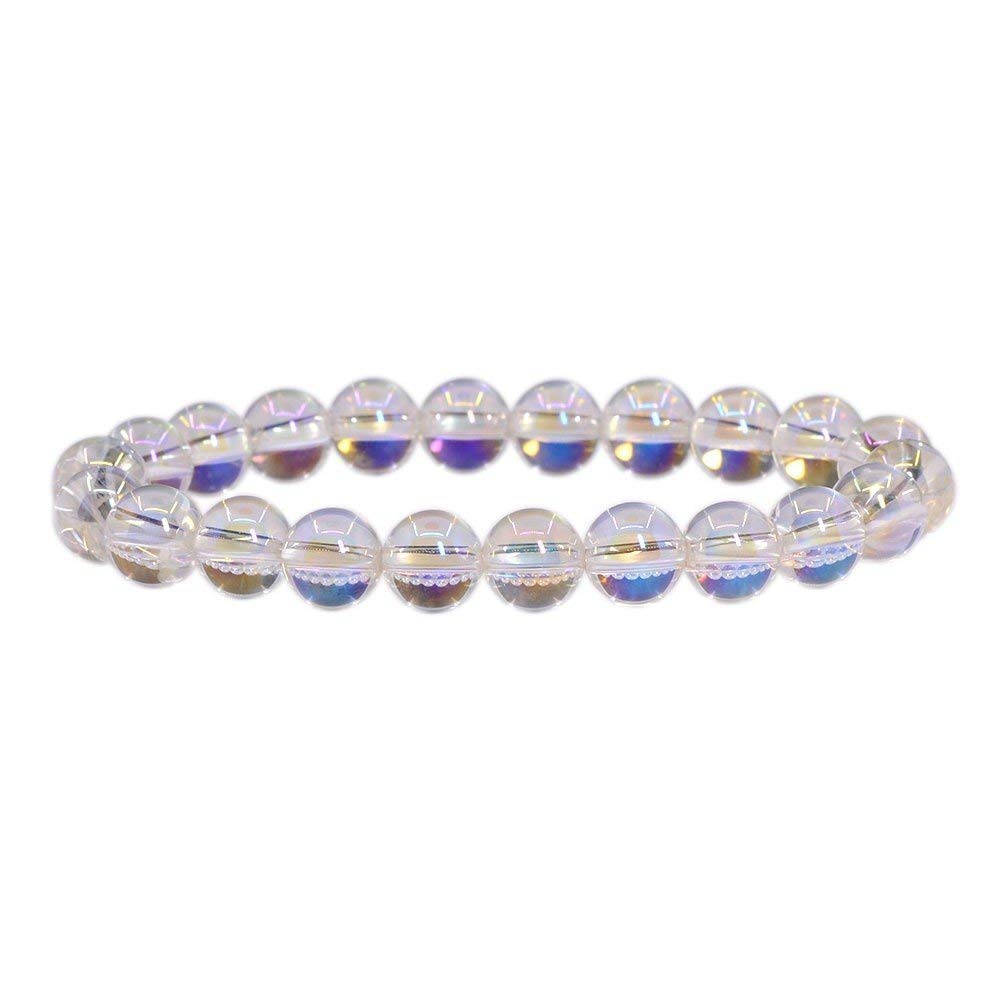 Angelstones Handmade Natural Aqua Aura Clear Quartz Healing Gemstone 6mm Round Beads Stretch Crystal Bracelet 7 Inch Unisex