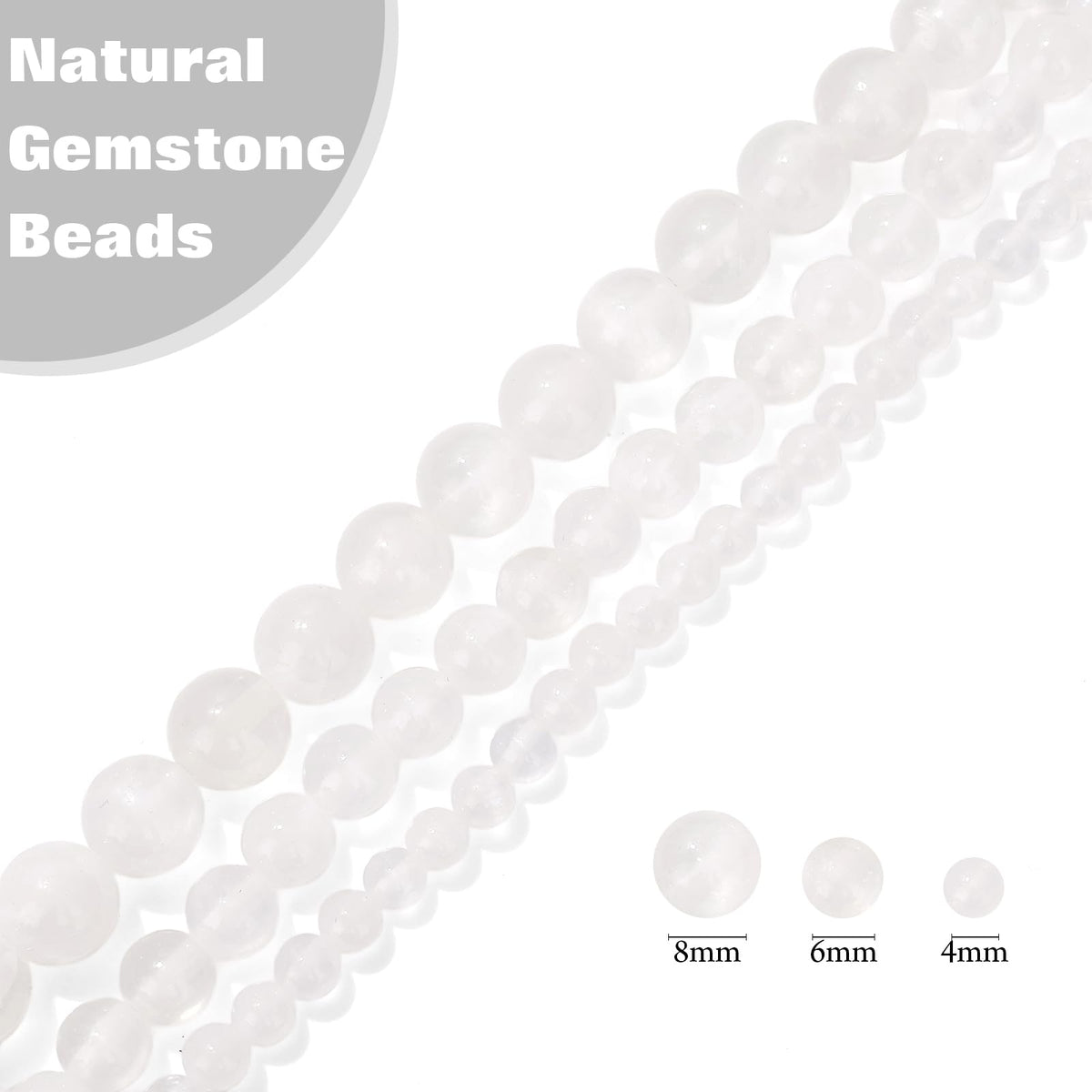 Vinswet 90pcs 4mm Selenite Natural Stone Beads Round Genuine Real Stone Beading Loose Gemstones DIY Smooth Bead for Bracelet Necklace Earrings Jewelry Making