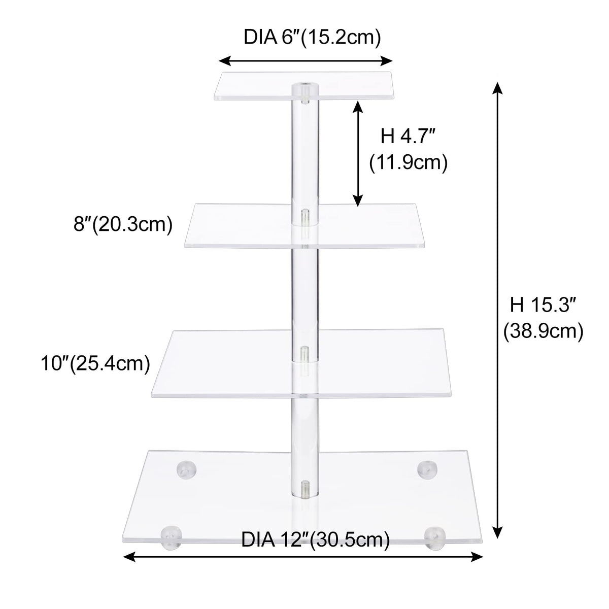 Cupcake Stand, 4 Tier Square Acrylic Cupcake Display Stand Holder, Clear Dessert Pastry Tower for Wedding, Birthday, Theme Party, Baby Shower
