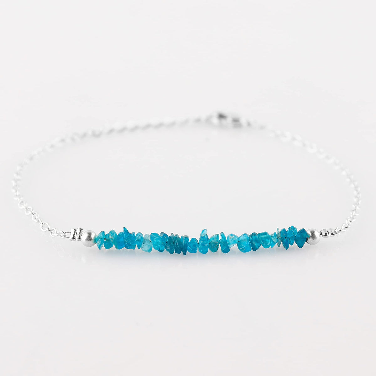 Gemimpression Handmade Neon Apatite Chips Bar Bracelet – Natural Energy Healing Crystals – Silver Plated Adjustable 8 Inch Chain – Christmas Gift