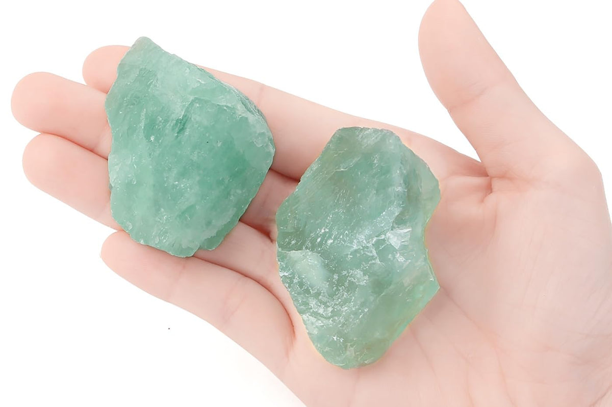 NUKAYAI 2Pcs Green Fluorite 1.8-2.2" Large Raw Crystals Natural Stones Rough Healing Crystals Green Fluorite for Tumbling Rocks Reiki Polishing Wire Wrapping Wicca Gifts DIY Tumbling Rock