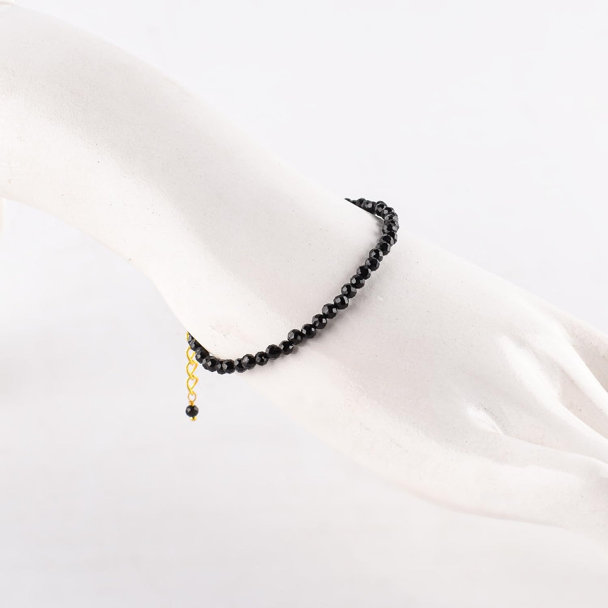 Natural Black Spinel Gemstone Micro Beads Dainty Bracelet Jewelry for Women, Birthstone, Chakra Energy Crystals, 14k Gold Plated Chain 8 inch Adjustable