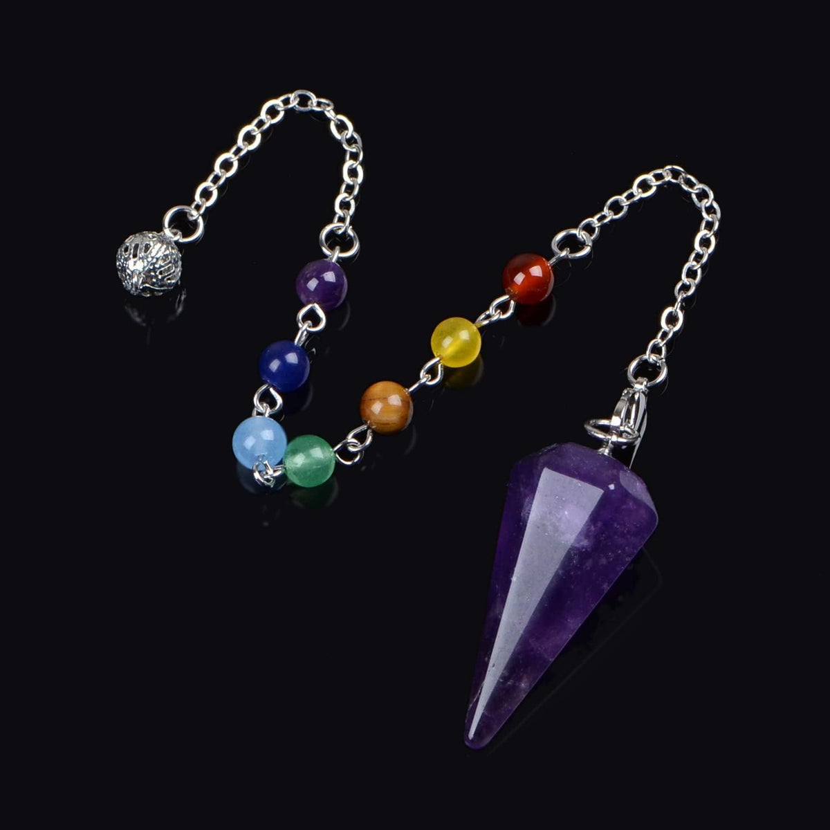 7 Chakra Reiki Healing Crystal Stone Hexagonal Point Pendant and Bracelet setting Pendulum for Reiki Wicca Dowsing Balancing Spiritual Natural Gemstone (Hexagonal Point(18mmx36mm), Amethyst)