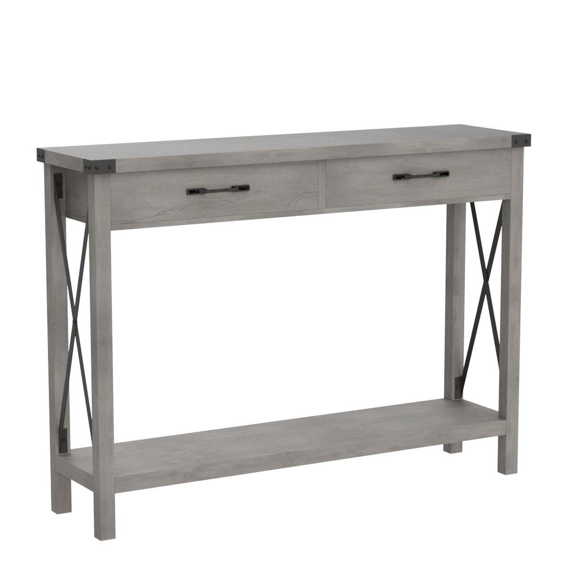 IDEALHOUSE Console Table with 2 Drawers, Farmhouse Entryway Table with Storage Shelf, Accent Wood Sofa Table for Living Room, Hallway, Foyer-Grey (WCT001)