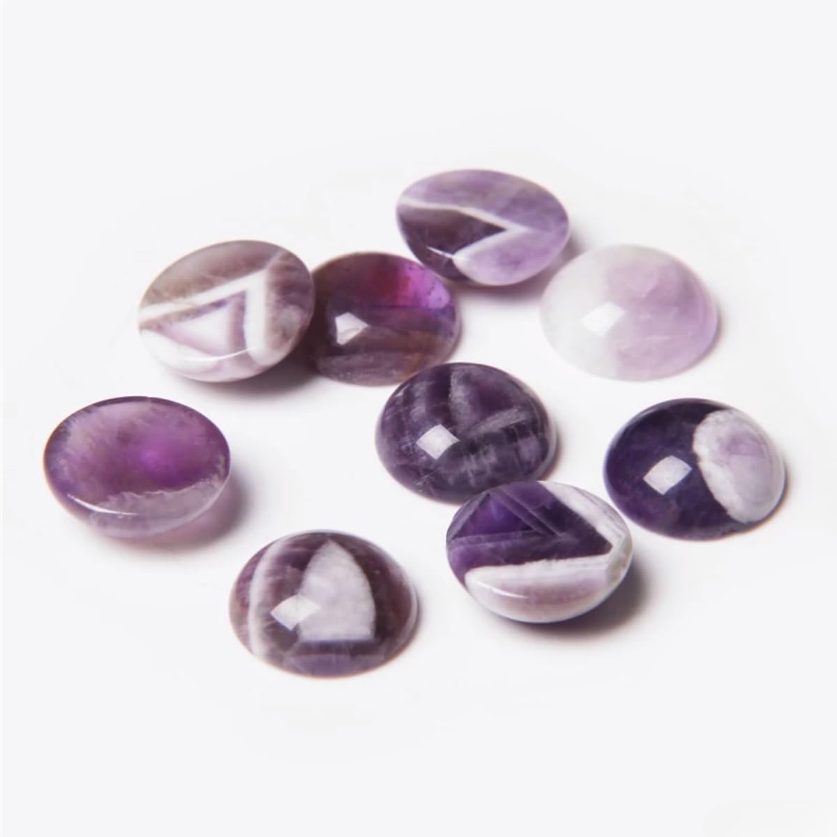 2TTFishoo 20pcs 10mm Natural Stone No Hole Amethyst Semicircle Smooth Cabochons Beads Healing Chakra Crystal Stone Bead for Jewelry Making Rings Earrings Necklace Bracelet DIY Crafts