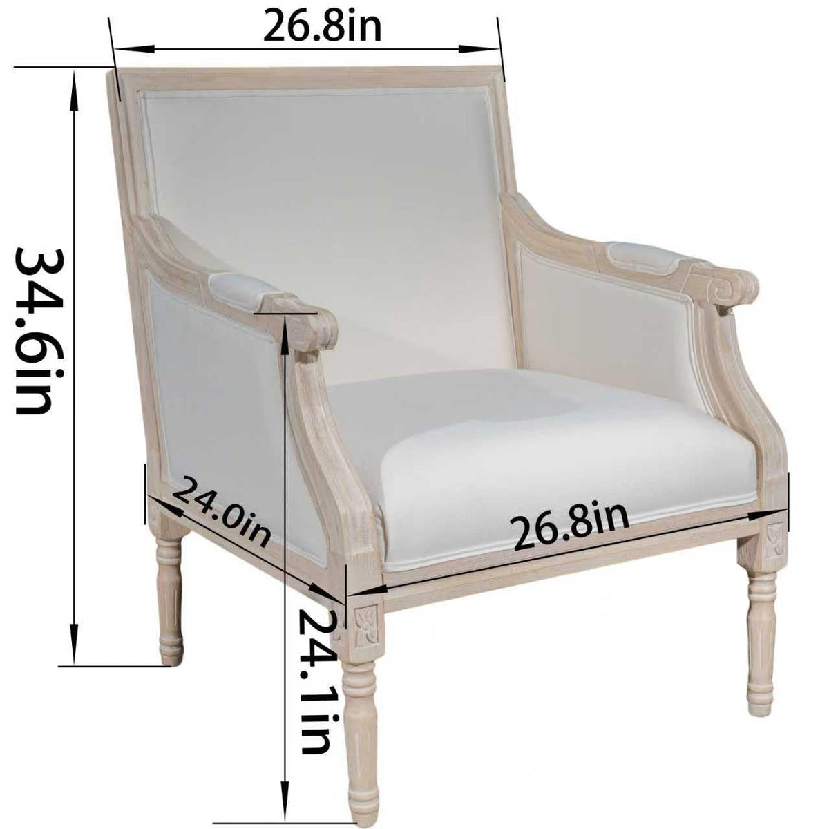 French Accent Chair(Single),Traditional Solid Wood Frame Armchair with Linen Upholstery,Distressed Antique Finish,Foam-Cushioned Seating for Living Room,Bedroom,Office,Reading Nook,Home Décor,Beige