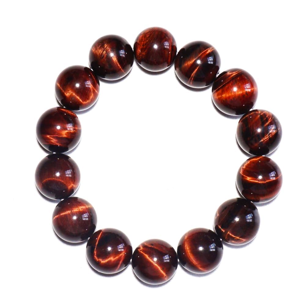 TaHLga 18MM Red Tigers Eye Bracelet for Men Women| Natural Crystal Beads for 10 inch XXXLarge Wrist | With Velvet Bag, Gift Box, Repair Kit | Root Chakra Stone Energy Shield