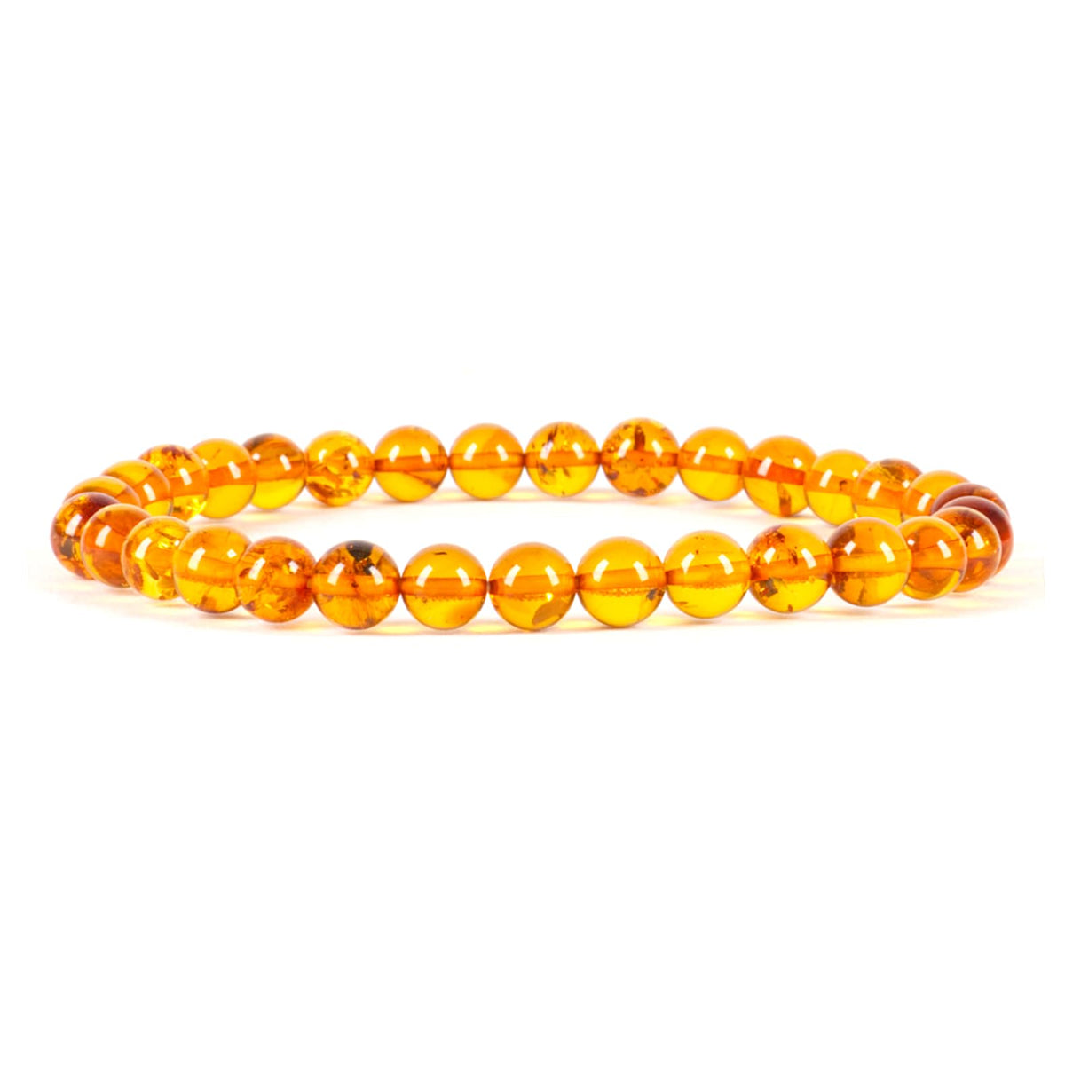 Cherry Tree Collection - Small, Medium, Large Sizes - Gemstone Beaded Bracelets For Women and Men - 6mm Round Beads (Dark Amber - Medium)