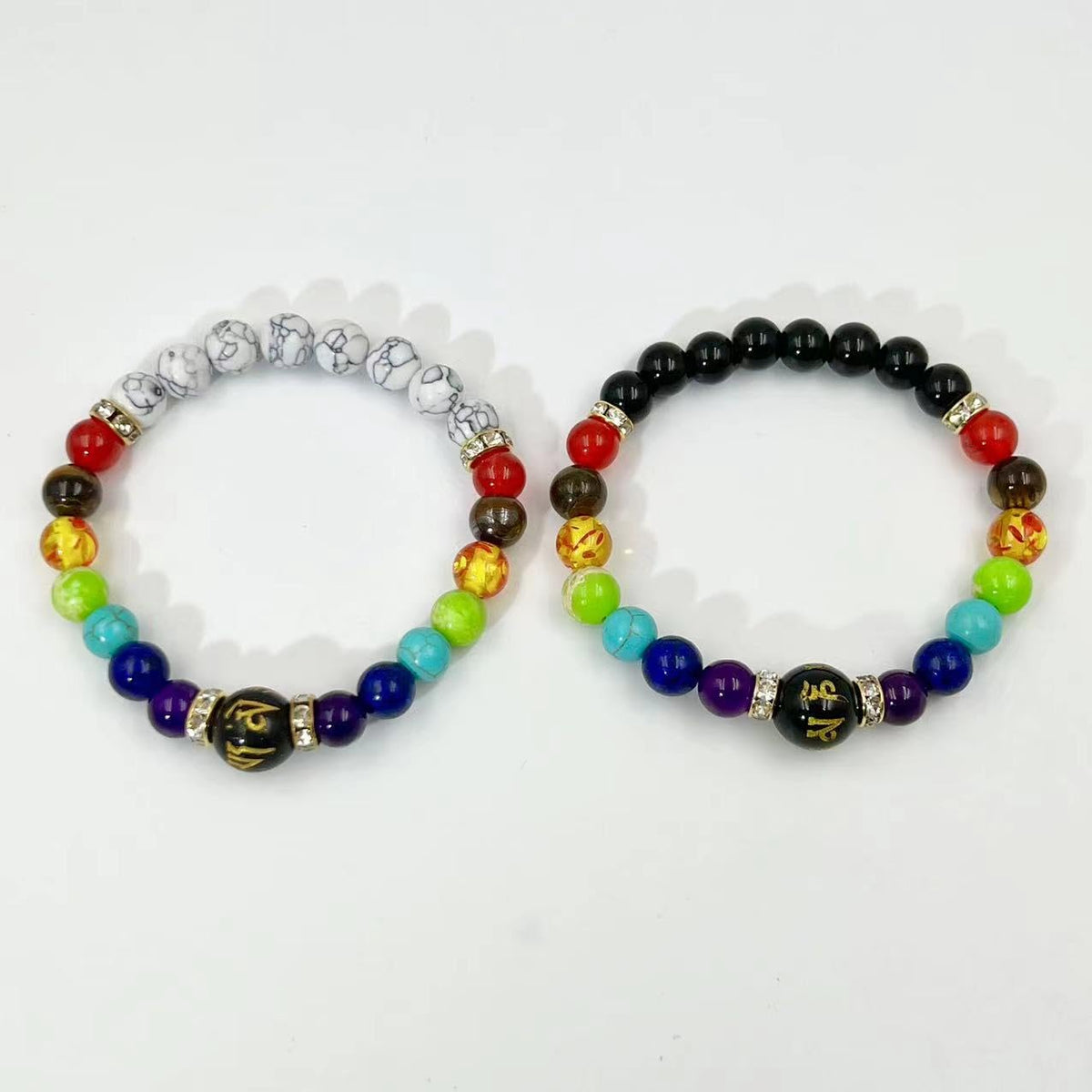 Todenb 7 Chakra Bracelets,Aromatherapy Essential Oil Diffuser Yoga Menditation Beads Bracelet,Black Lava Stone Rock Bead Braided Rope Bracelets for Men Women Jewelry (W)