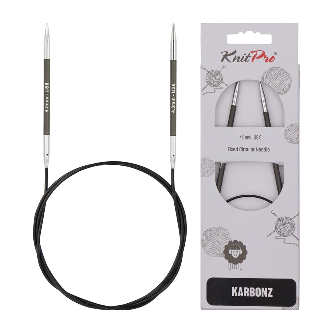 KnitPro Karbonz Fixed Circular Needle 24"(60cm) | US Size 6 (4mm)