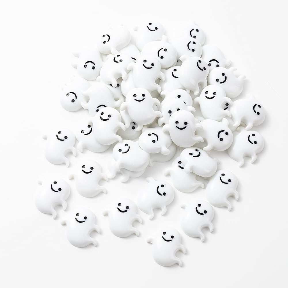 wybcfp 60Pcs Halloween Miniatures Ghost Charms Mini Resin Ghost Vase Fillers White Flatback Ghost Embellishments for Halloween Party Table Scatter Craft DIY Accessory