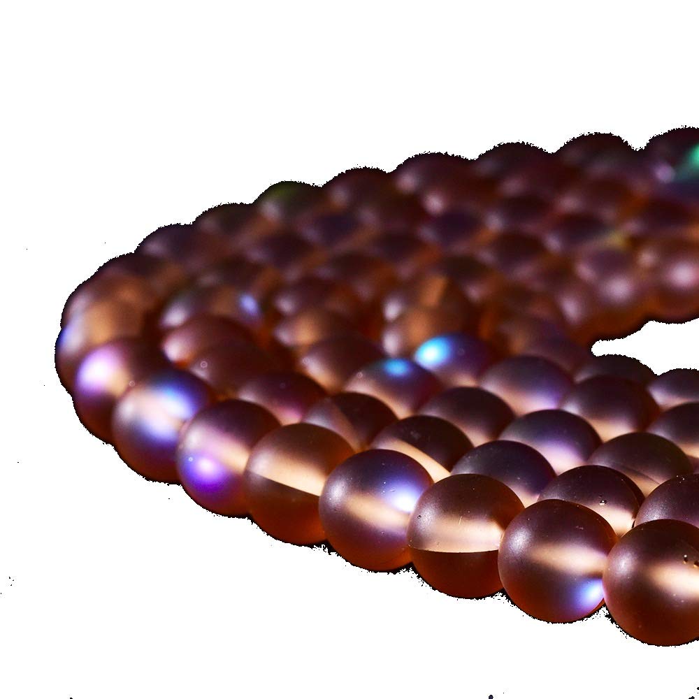Asingeloo 38PCS 10mm Natural Coffee Mystic Aura Quartz Gemstone Frosted Matte Titanium Round Loose Spacer Beads 15 inch Full Strand Crystal Healing Power Quartz