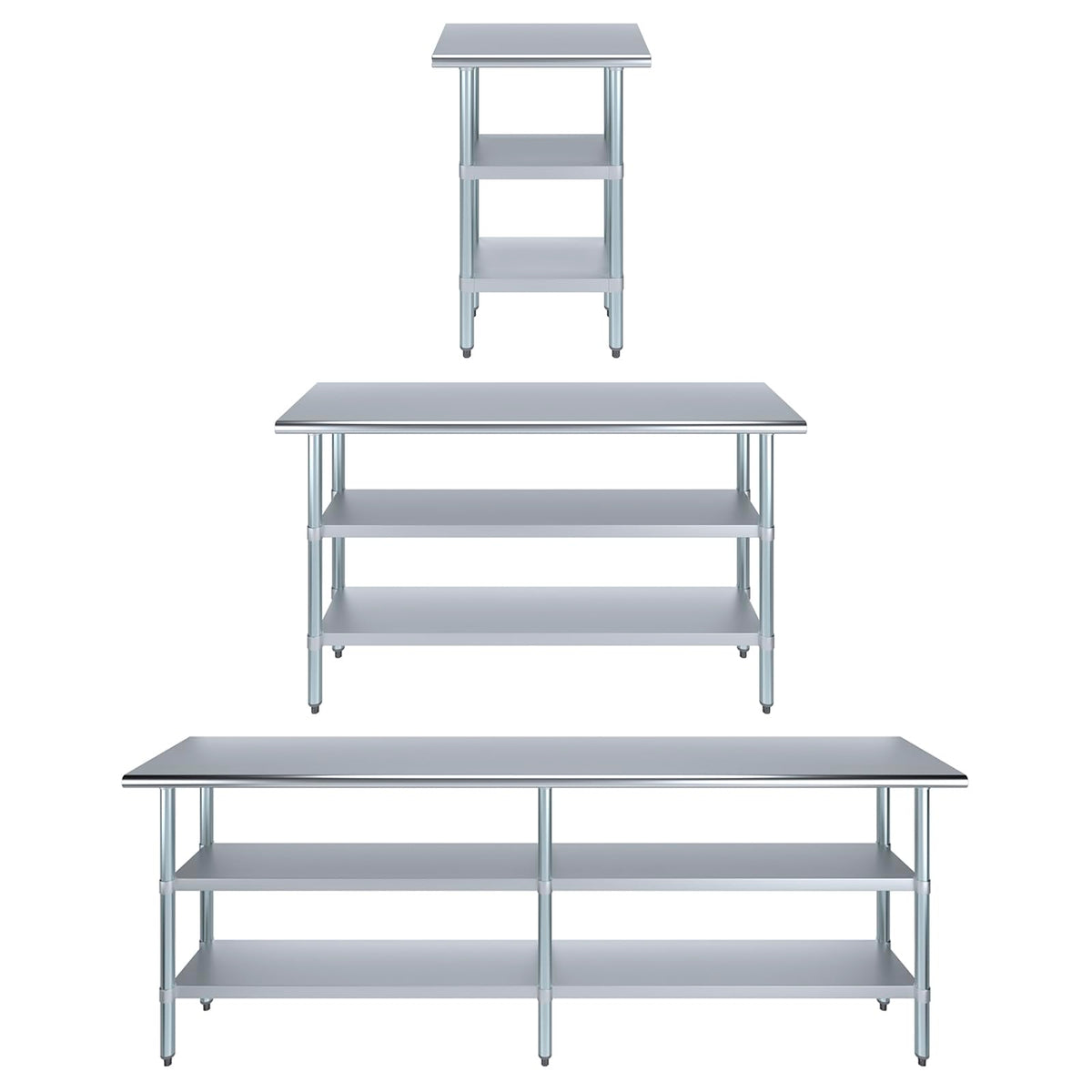 Stainless Steel Table with 2 Shelves + Optional Casters | Choose from 43 Sizes | NSF Metal Work Table for Kitchen Prep Utility | Commercial and Residential Applications