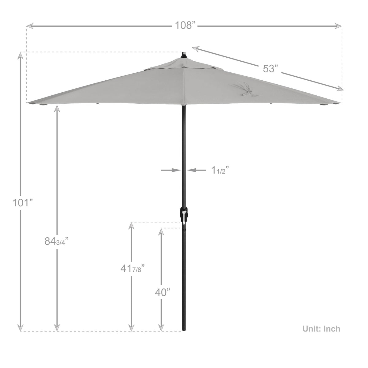 California Umbrella 12-Year Protection 9' Rd Aluminum Patio Umbrella, Crank Lift, Auto Tilt, Black Finish, Sunbrella Granite