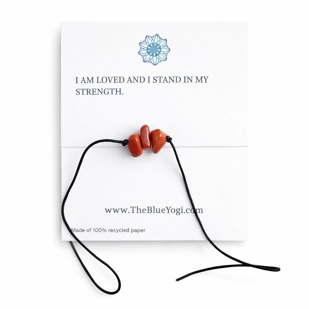 The Blue Yogi Amazonite Healing Crystal Bracelet Anklet 2-in-1 Adjustable Tie Closure Spiritual Protection Jewelry with Affirmation Card Handmade