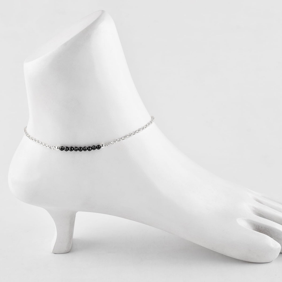 YANARA Black Tourmaline Ankle Bracelets for Women, October Birthstone Jewelry, Natural Gemstone Beads, Handmade Dainty Stone Anklet 9"+1.25" inch Chakra Energy Crystals, Silver Plated Chain
