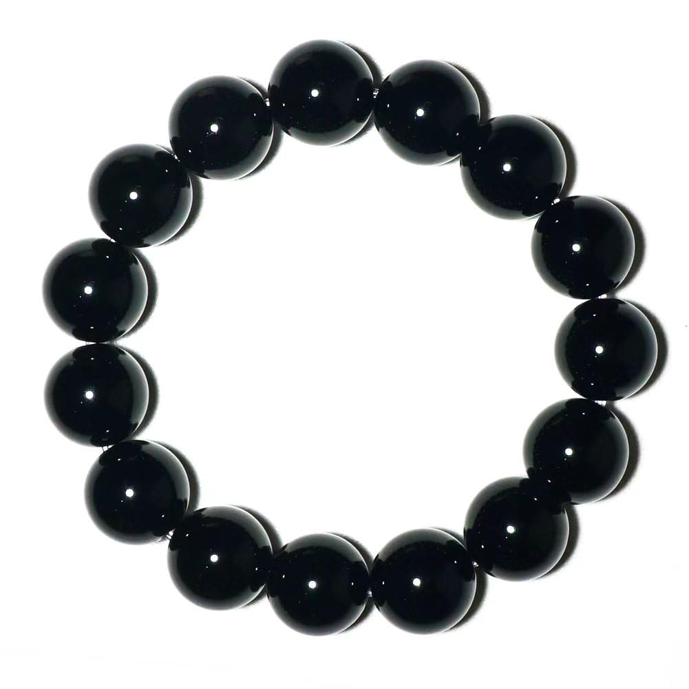 TaHLga 14mm Black Onyx Bracelet for Men Women| Round Beads | Natural Root Chakra Connection Stone | Strength & Protection |Fits for XLarge Size 8.5-9" Wrsit
