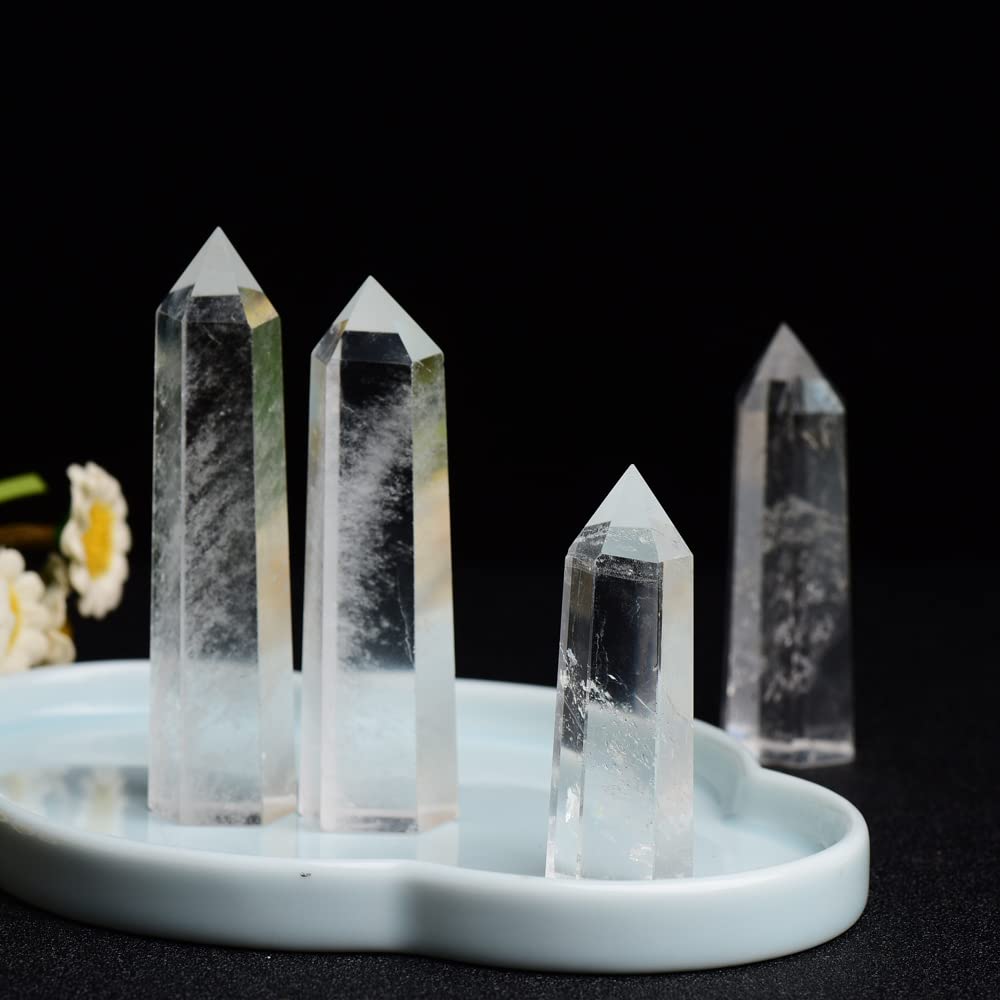 WUYOUSHI 1PCS Clear Quartz Natural Crystal Tower 2.75-3.54" Healing Crystal Wand 6 Faceted Chakra Reiki Meditation Therapy