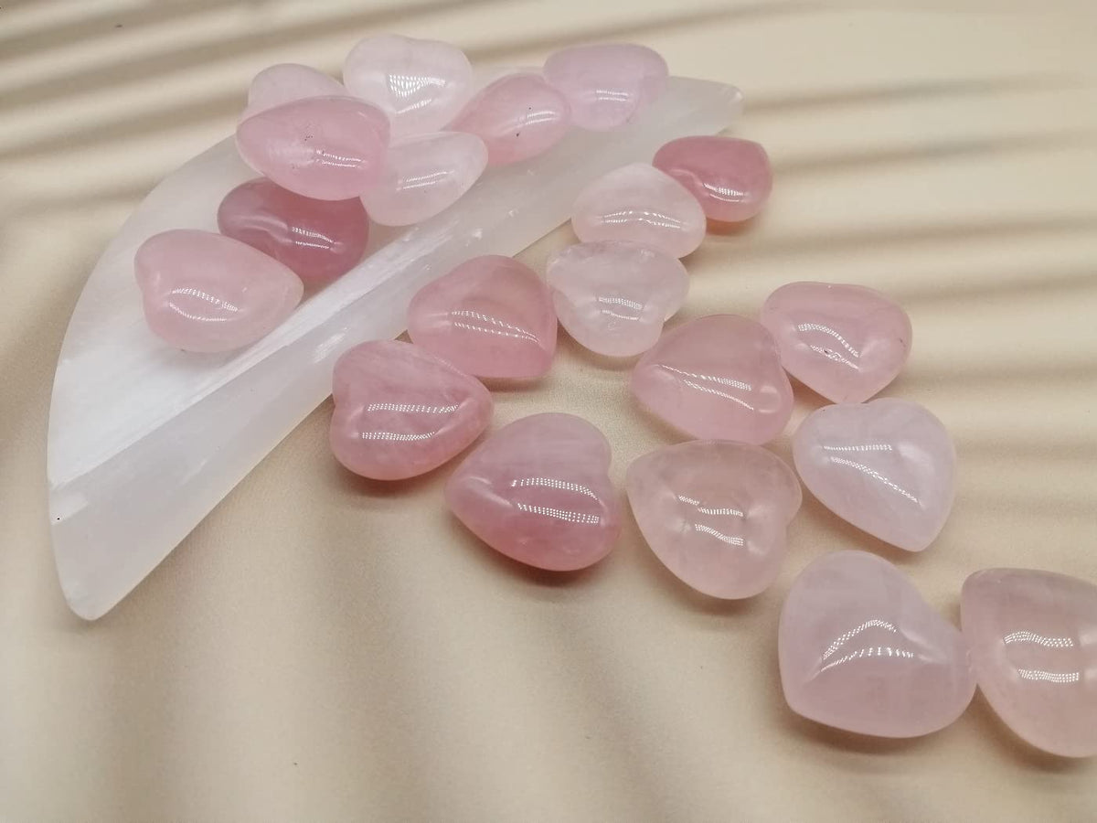 XMHOME Rose Quartz Heart Shaped Crystals 1"(25mm) 20 Pcs Chakra Natural Gemstones Worry Stones Bulk for Anxiety Jewelry Making Home Decor