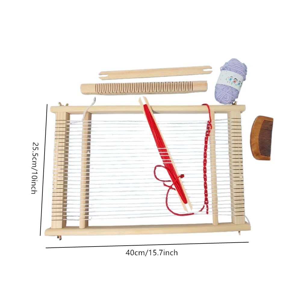 Wooden Craft Weaving Loom Kit, DIY Hand-Knitting Weaving Machine Tapestry Looms with Stick Bar, Large Weaving Frame to Handcraft Art for Beginners Experts, 10 by 15.7 Inch