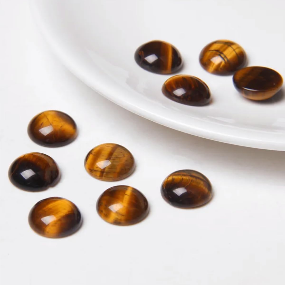2TTFishoo 20pcs 14mm Natural Stone No Hole Tiger Eye Semicircle Smooth Cabochons Beads Healing Chakra Crystal Stone Bead for Jewelry Making Rings Earrings Necklace Bracelet DIY Crafts