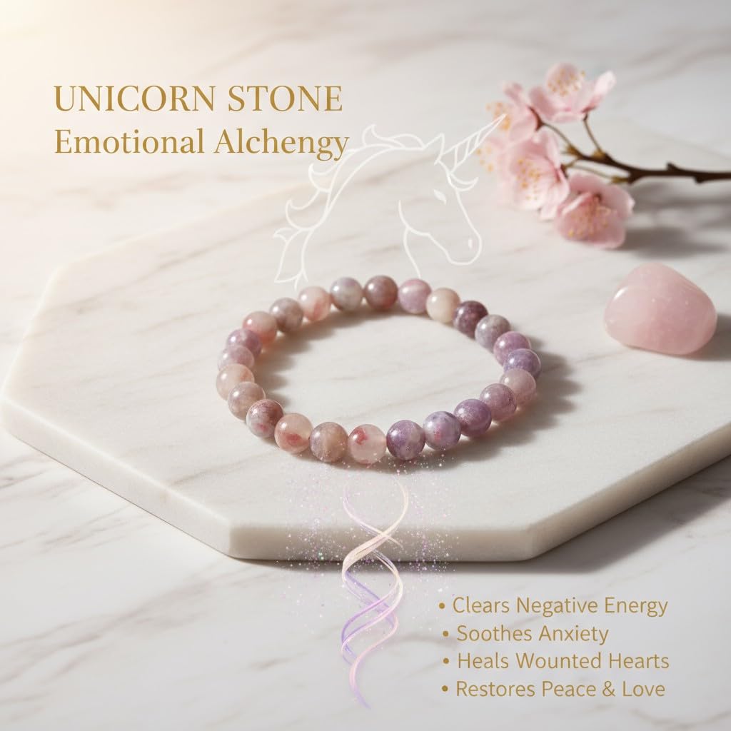 The Vida Handmade AAA+ Quality Crystal Stretch Elastic Bracelet - Nature Gemstone - Jewelry Gift - Holiday Gift - For Women & Men (Unicorn Stone)