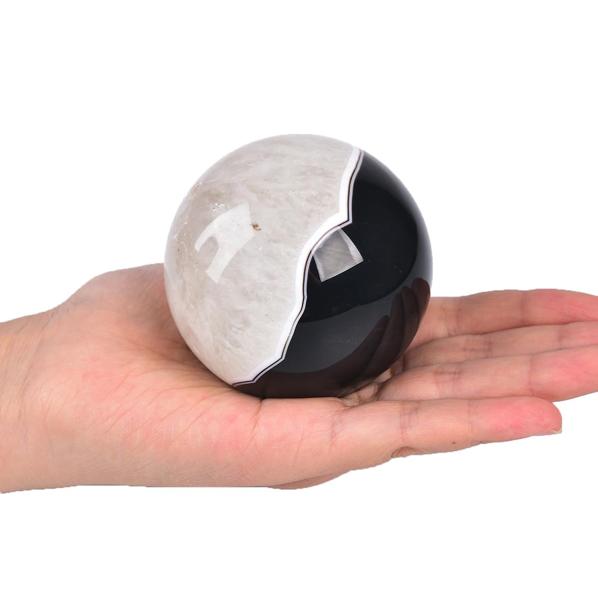 JIC Gem 2.7-3.1 inch(70-80mm) Large Black Onyx Agate Crystal Ball Round Healing Crystals Decorative Sphere with Wooden Stand Meditation Witchcraft Home Decor