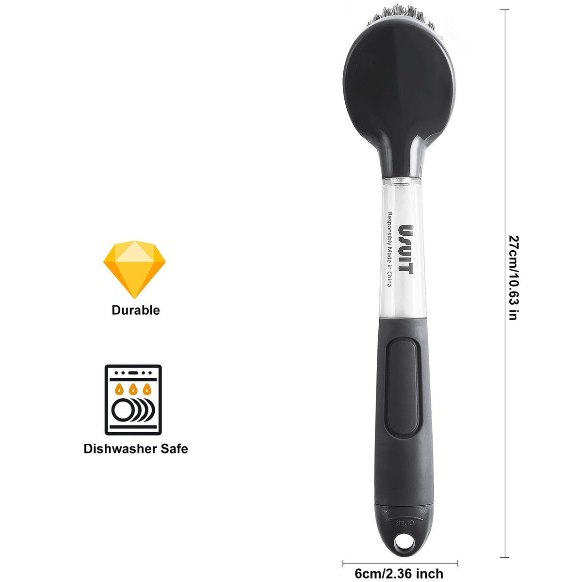 Usuit Soap Dispensing Dish Brush (2 Pack) – Ergonomic Kitchen Scrub Brush with Soap Dispenser Handle – Non-Slip Dish Scrubber for Pot, Pan, and Sink Cleaning – Easy-to-Handle Washing Brushes for Home