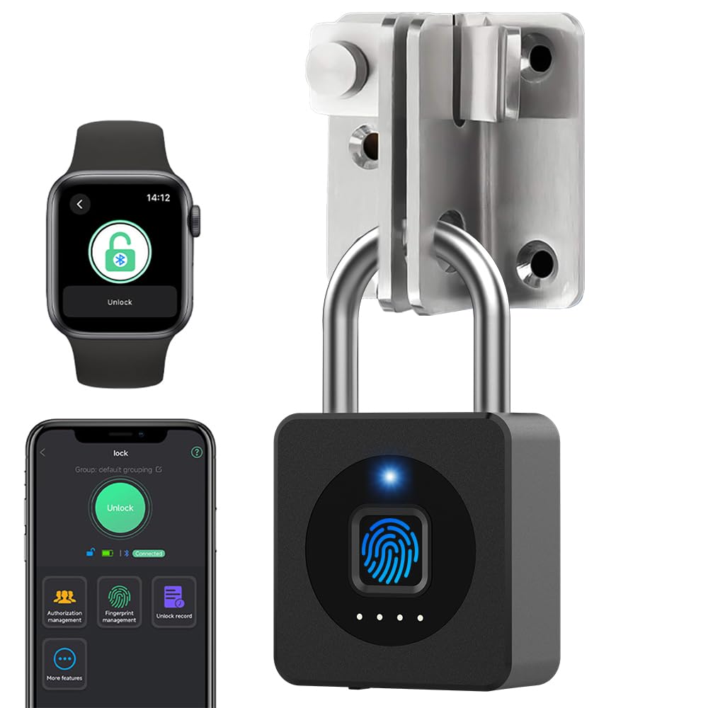 Gym Locker Padlock eLinkSmart Fingerprint Mobile APP Unlock Remote Management Outdoor Waterproof Keyless Biometric Padlock for Gym Luggage Bags Locker Storage Tool Box Gun Case Footlocker Black