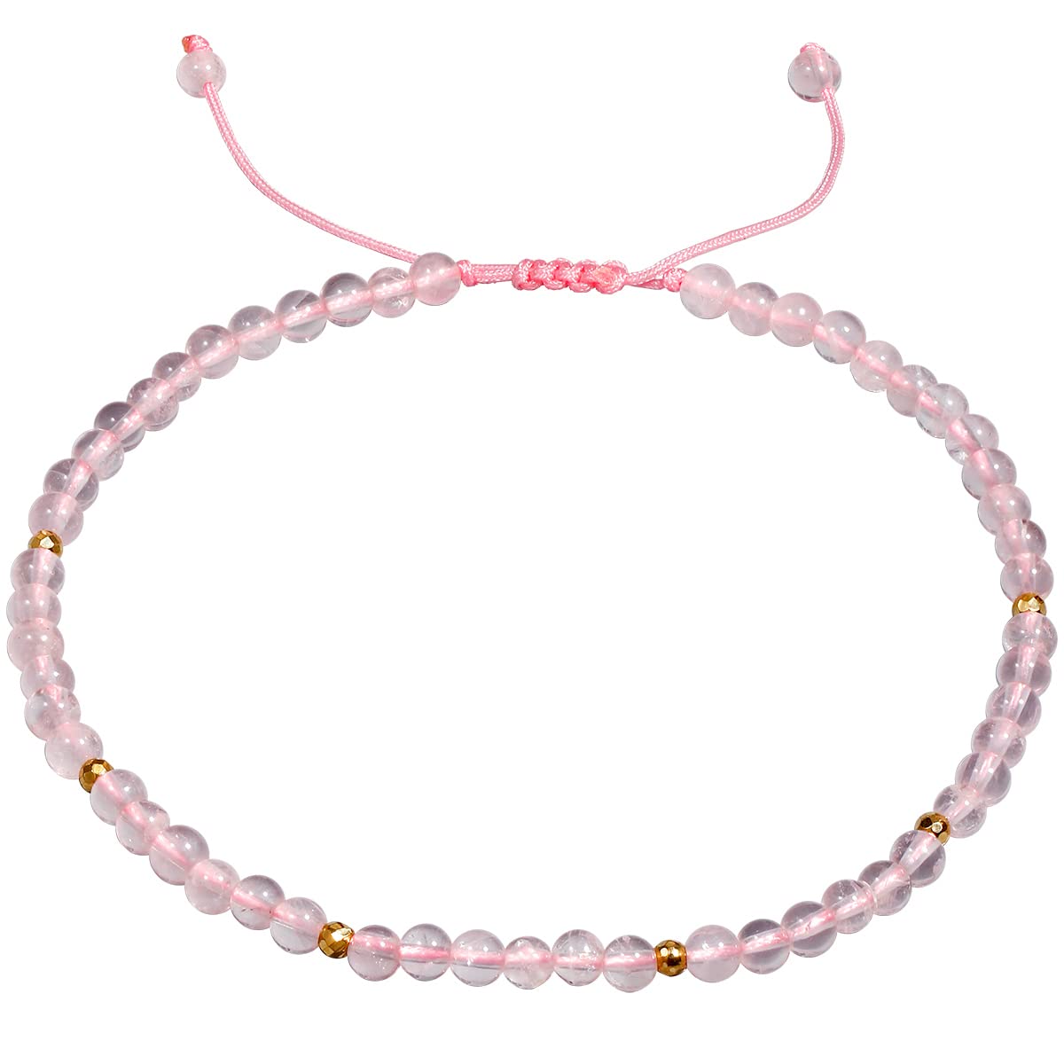 Jewever Rose Quartz Anklet Bracelet for Women crystals and healing stones Essential Oil Diffuser Beach Foot Beaded Adjustable(8.5-10 Inches)