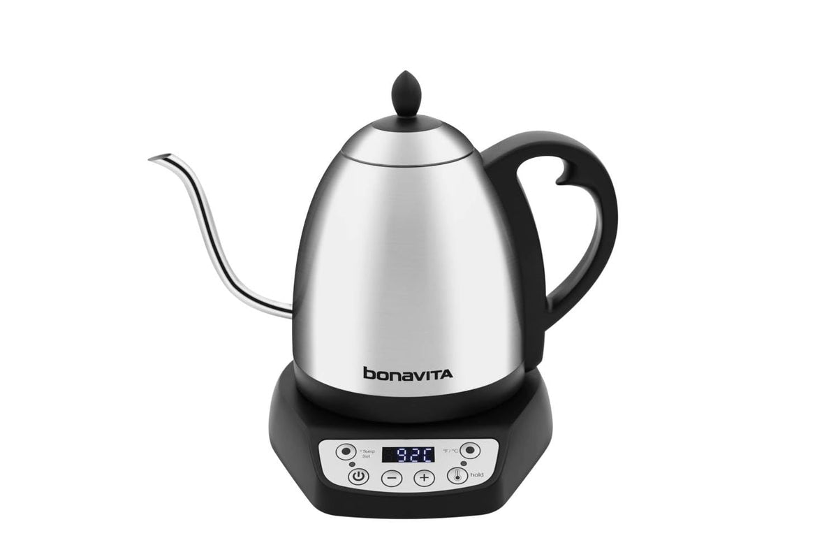 Bonavita 1L Digital Variable Temperature Gooseneck Electric Kettle for Coffee Brew and Tea Precise Pour Control, 6 Preset Temps, Café or Home Use, 1200 Watt, LED Panel, Stainless Steel