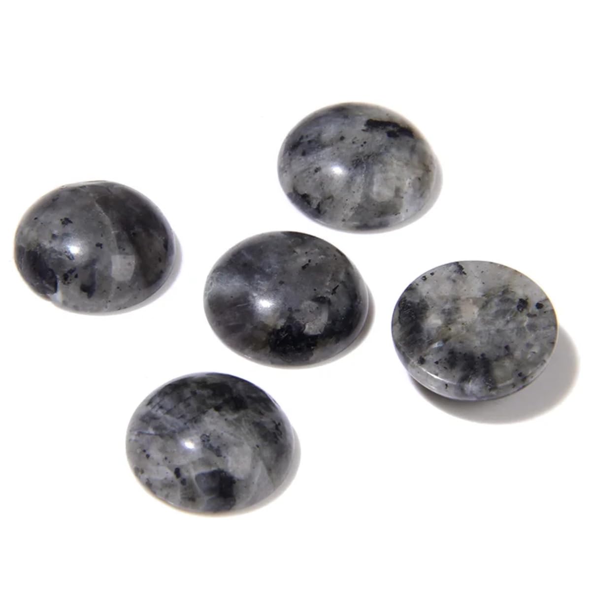 20pcs 14mm Natural Stone No Hole Black Labradorite Semicircle Smooth Cabochons Beads Healing Chakra Crystal Stone Bead for Jewelry Making Rings Earrings Necklace Bracelet DIY Crafts