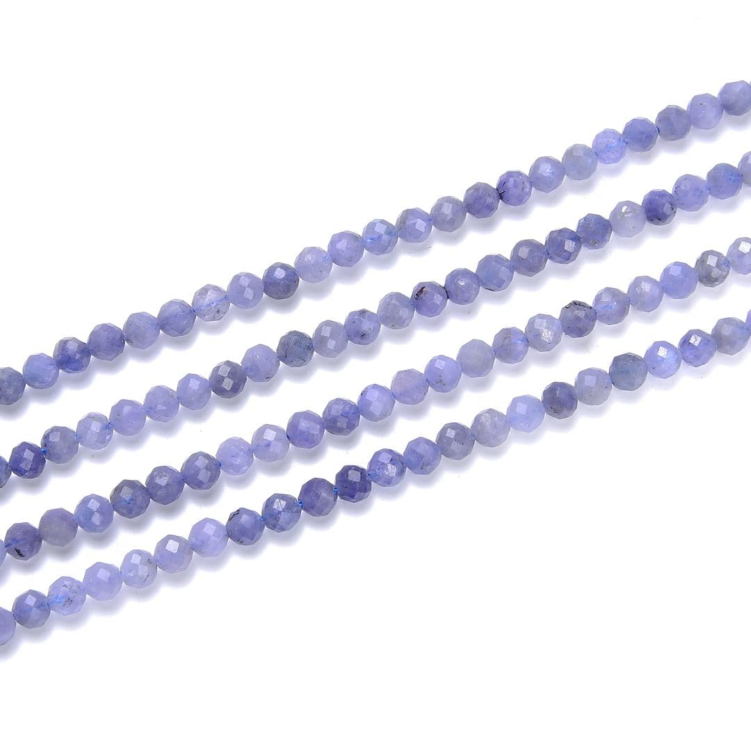 Adabele 15 Inch Natural Purple Tanzanite Healing Gemstone 4mm (0.16 Inch) Tiny Small Faceted Round Loose Beads Stone Spacer (85-95pcs) for Craft Jewelry Making GK4-26