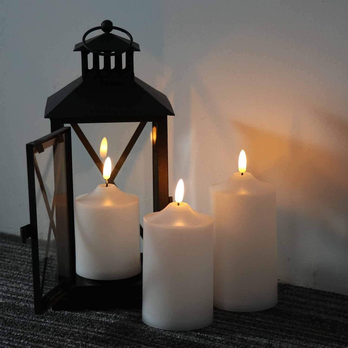 GenSwin Waterproof Flameless Flickering LED Candles with Remote & Timer,Battery Operated Pillar 3D Wick Candles for Indoor Outdoor Lanterns, Won’t melt, Long-Lasting(White, Set of 3)