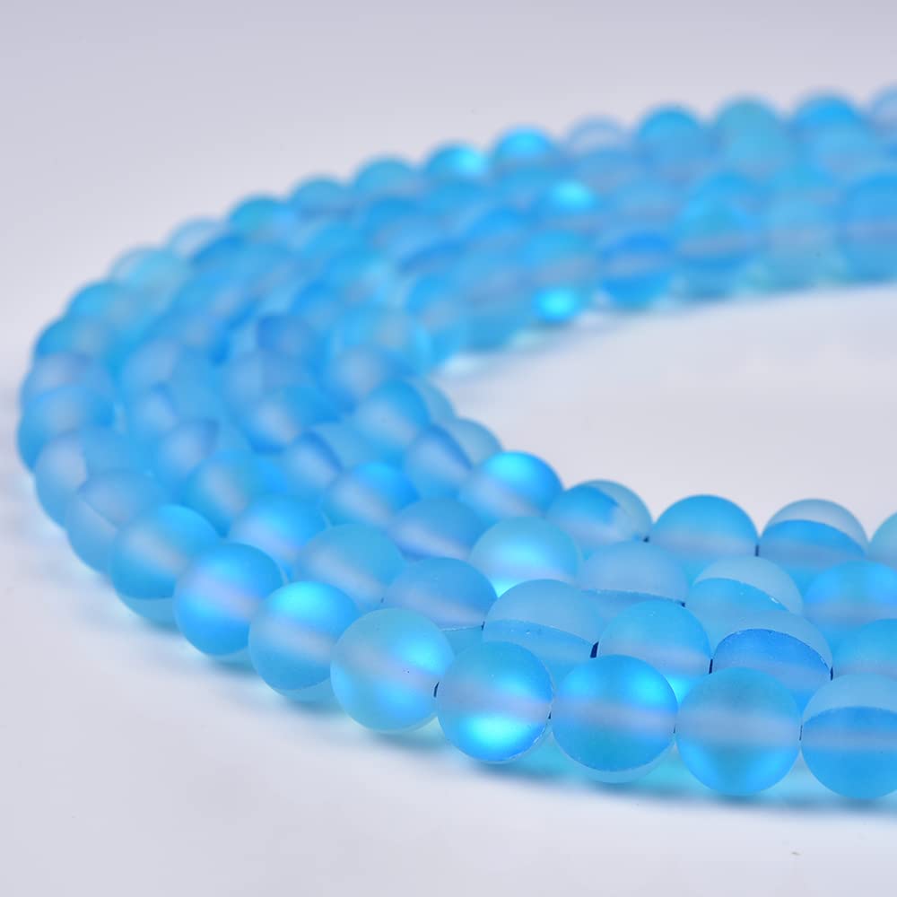 Asingeloo 60PCS 6mm Natural Sky Blue Mystic Aura Quartz Gemstone Frosted Matte Titanium Round Loose Spacer Beads 15 inch Full Strand Crystal Healing Power Quartz