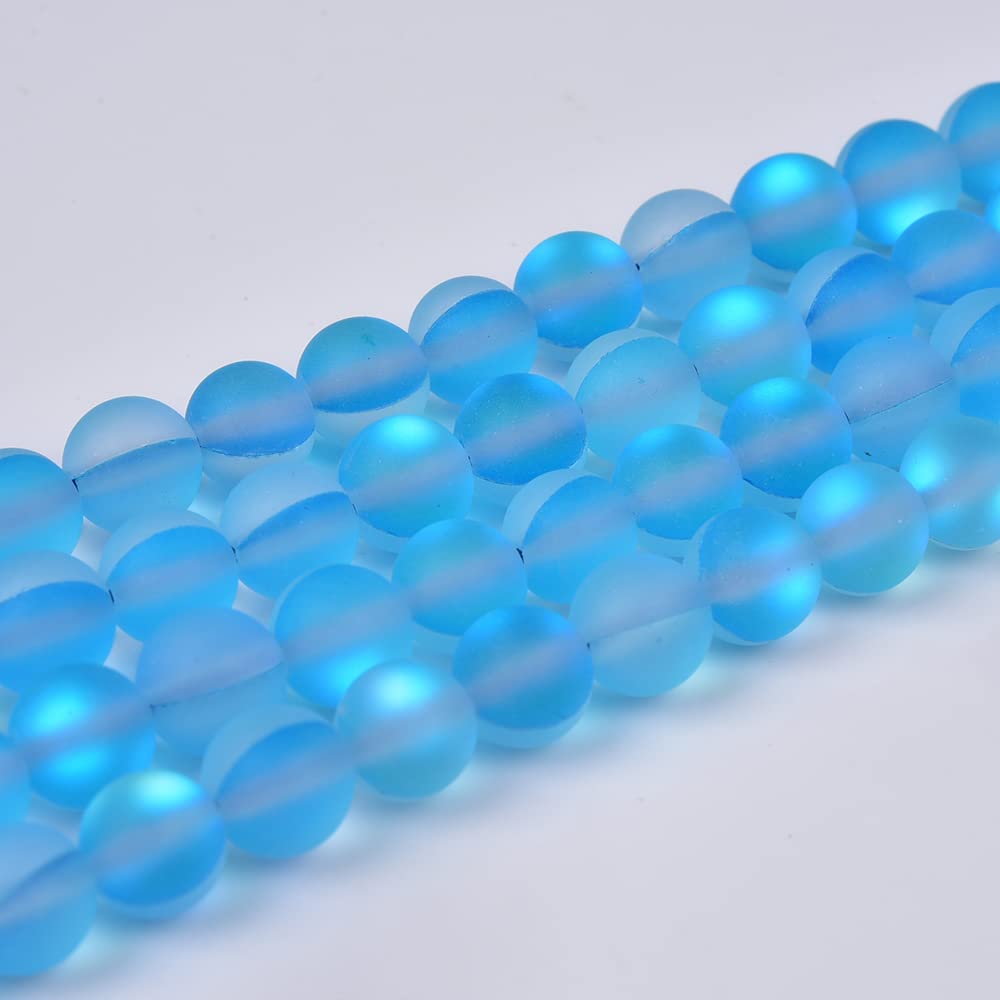 Asingeloo 60PCS 6mm Natural Sky Blue Mystic Aura Quartz Gemstone Frosted Matte Titanium Round Loose Spacer Beads 15 inch Full Strand Crystal Healing Power Quartz