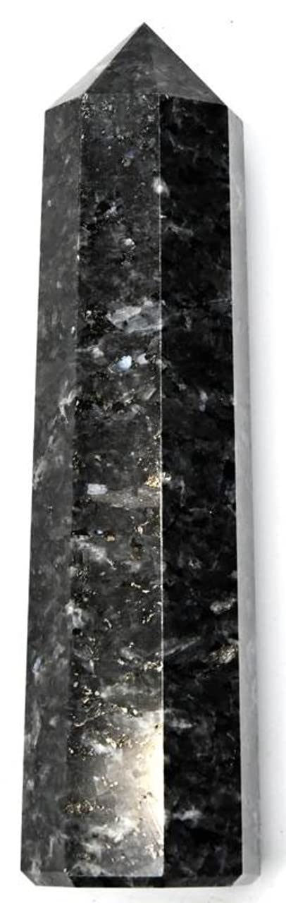 WholesaleGemShop 3 Inch Gemstones LARVIKITE Obelisk Tower Jumbo Facet Aura Rock Crystal Natural Polished Earth Wand Spirit