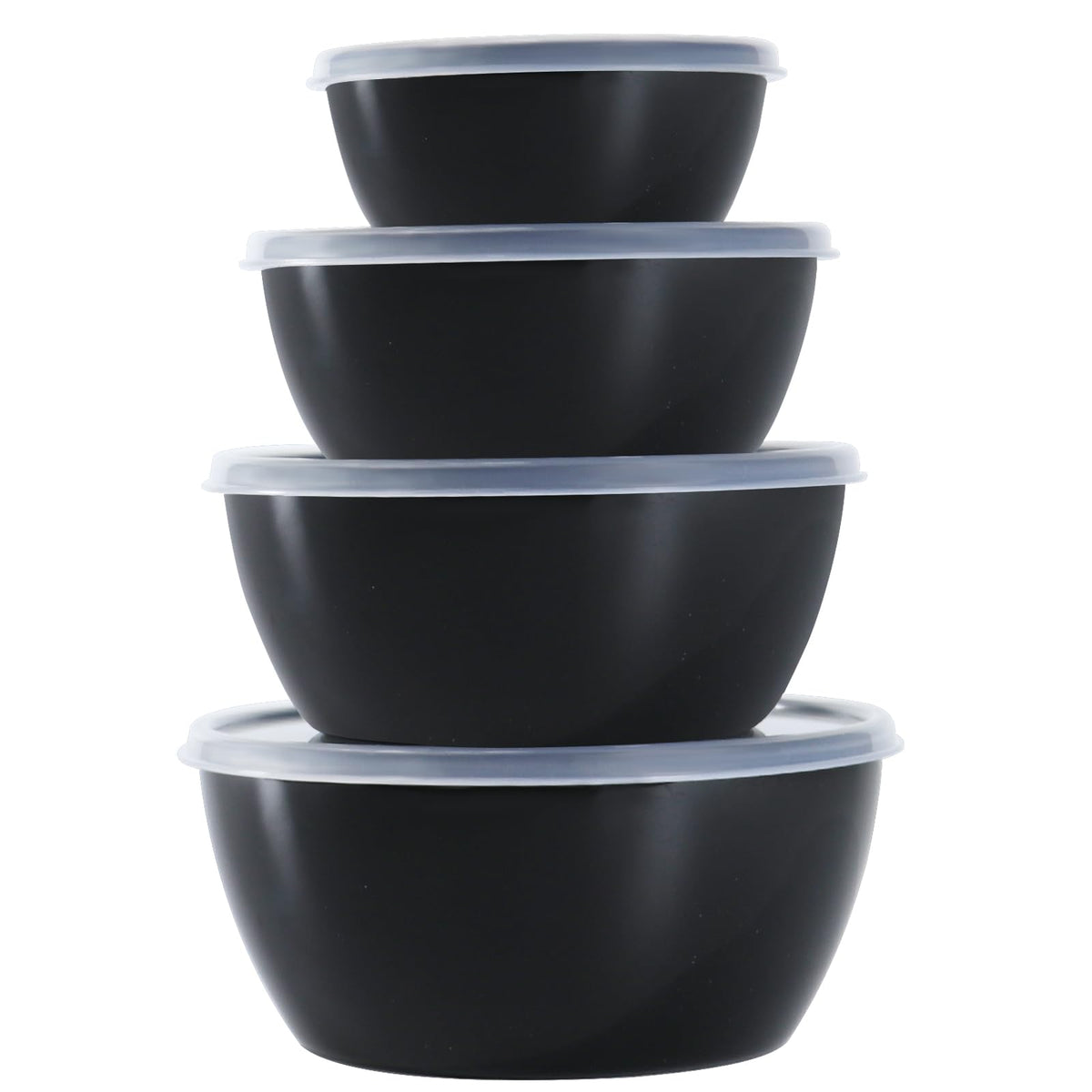 SCWBOEII 4-Piece Classic Plastic Prep Bowls with Lids, Nesting Plastic Small Mixing Bowl Set for Mixing, Baking, Prepping, Cooking and Serving Food, Microwave and Dishwasher Safe (Black)