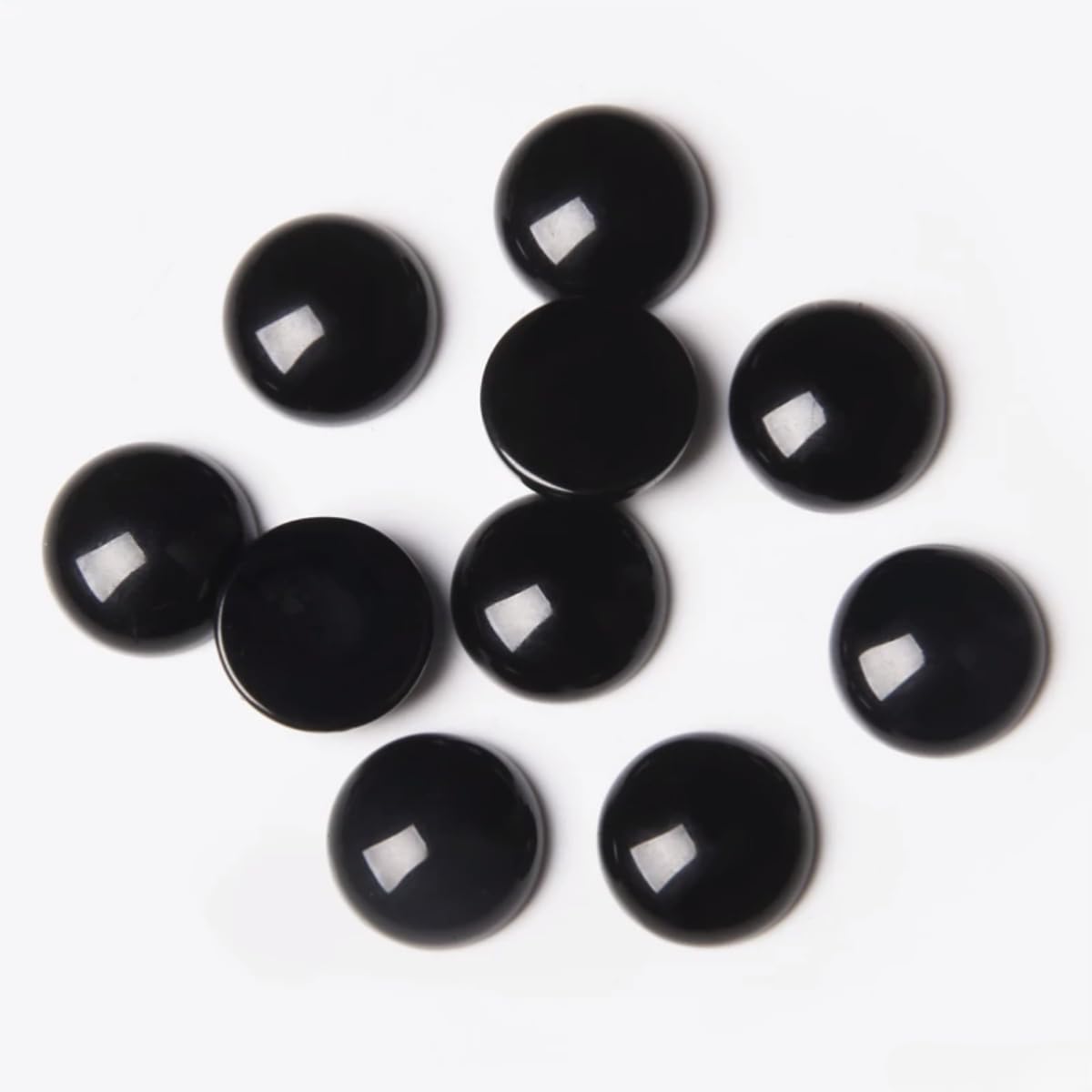 20pcs 14mm Natural Stone No Hole Black Agate Semicircle Smooth Cabochons Beads Healing Chakra Crystal Stone Bead for Jewelry Making Rings Earrings Necklace Bracelet DIY Crafts