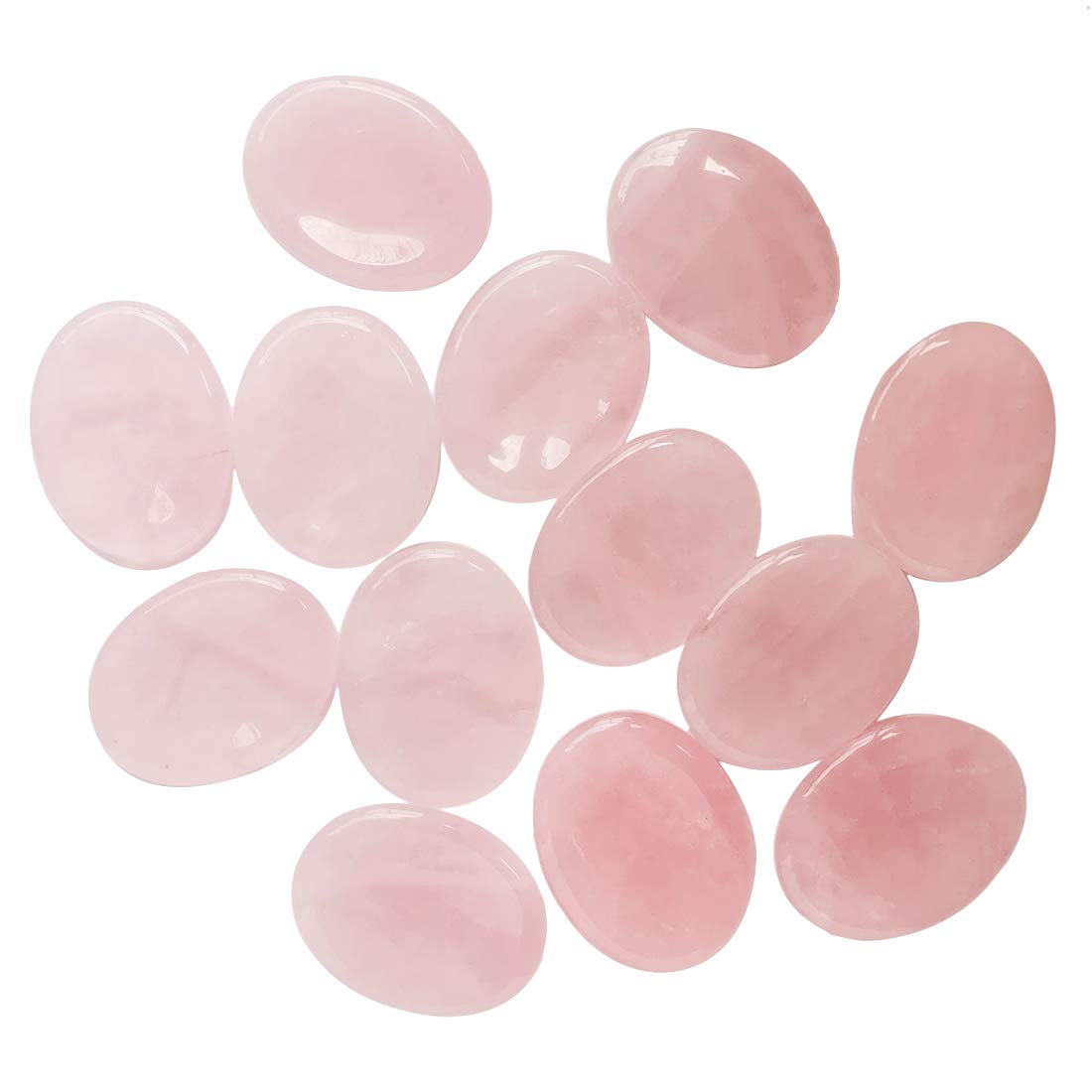 Loveliome Rhodonite and Rose Quartz Thumb Worry Stone, Stress Relax Healing Reiki Crystal Pocket Palm Stones,Pack of 2