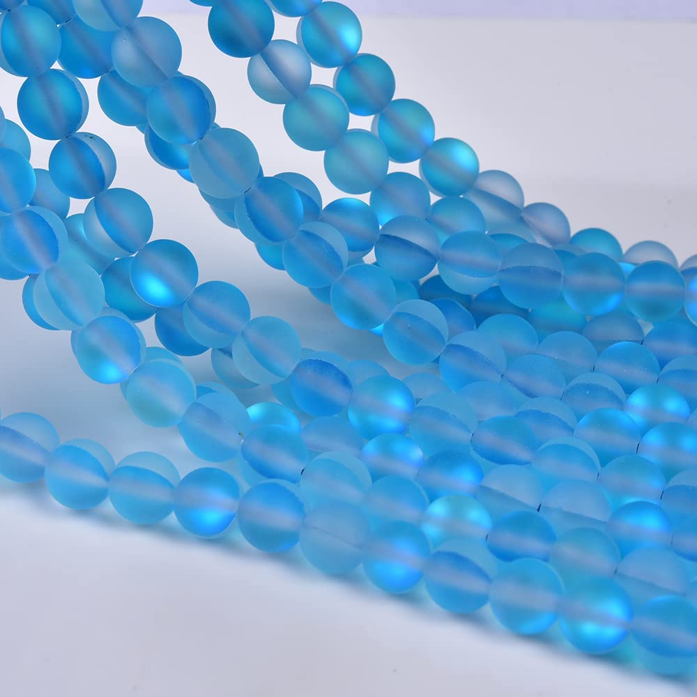 Asingeloo 38PCS 10mm Natural Sky Blue Mystic Aura Quartz Gemstone Beads Frosted Matte Titanium Round Loose Spacer Beads 15 inch Full Strand Crystal Healing Power Quartz