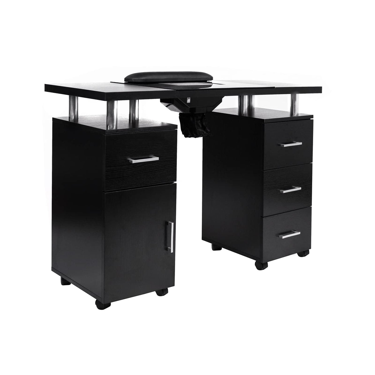 Manicure Table Glasglow II Salon Set with Luna LED Nail Lamp and TOTO Nail Technician Stool, Salon Nail Table Salon Furniture & Equipment, Black & Pink Set