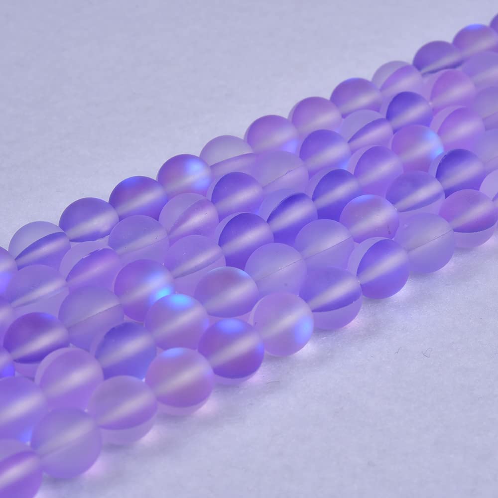Asingeloo 60PCS 6mm Natural Violet Purple Mystic Aura Quartz Gemstone Frosted Matte Titanium Round Loose Spacer Beads 15 inch Full Strand Crystal Healing Power Quartz
